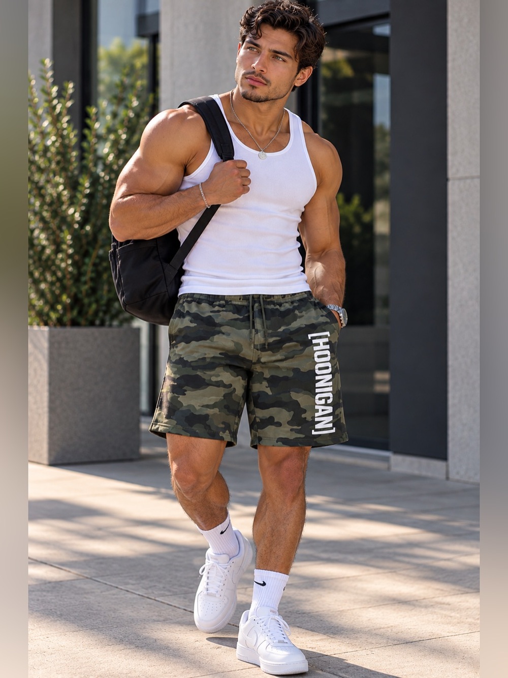 Hoonigan Sweat Shorts Size S Green Camo Fleece Drawstring